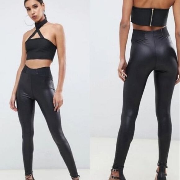 ASOS Design Leather Look Black Leggings - Picture 2 of 16